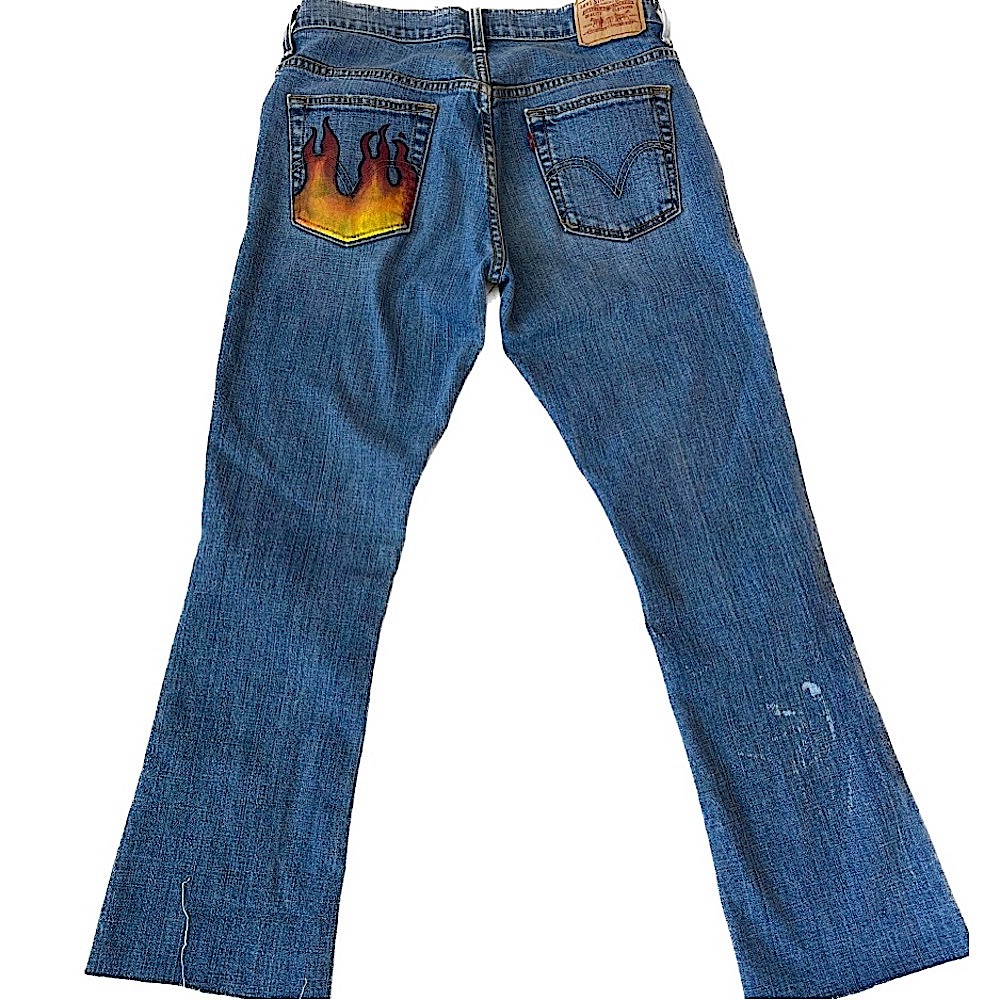 Levi’s 515 Bootcut Hand Painted Flame Fire Jeans Size 6